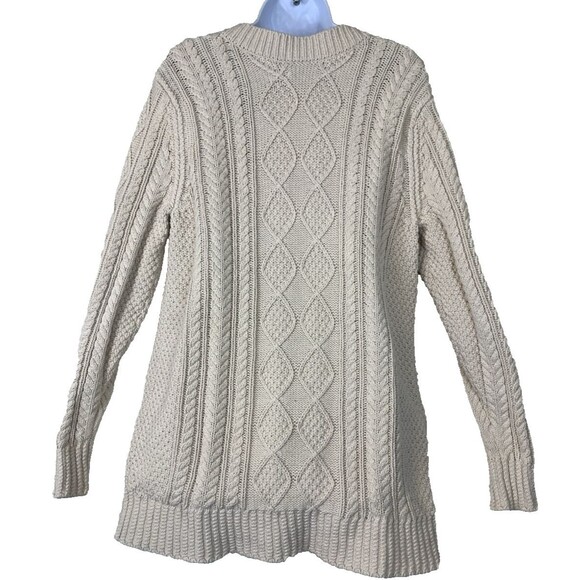 LL Bean Signature Women's Size M Sweater Cotton Fisherman Cable Knit Tan EUC - Picture 3 of 10